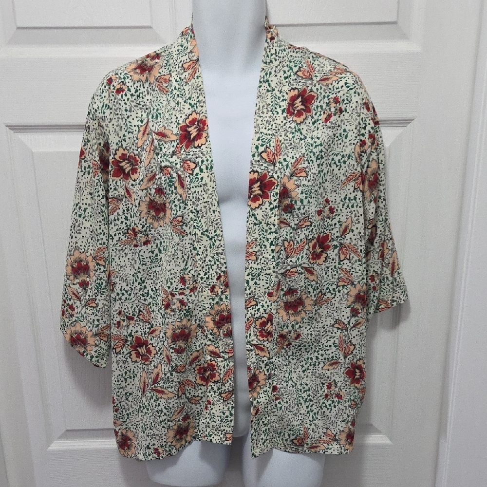 One Size (Ptp 27") Chic Floral Women's Kimono Top
